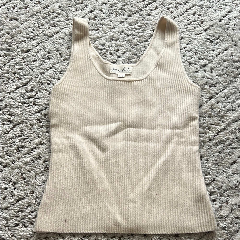 Marled Cream Ribbed Sleeveless Tank Top